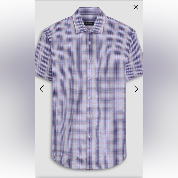 NWT Bugatchi Orson Plaid Check Short Sleeve Shirt Size Small